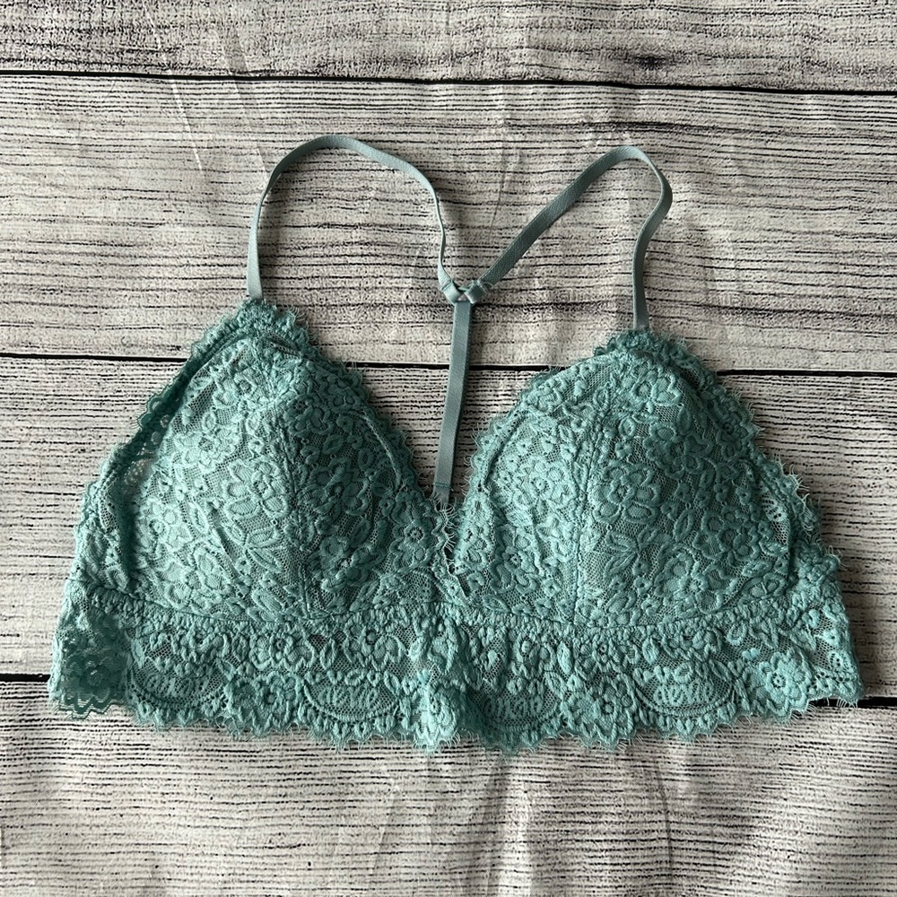 Aerie blue lace t-back bralette size medium